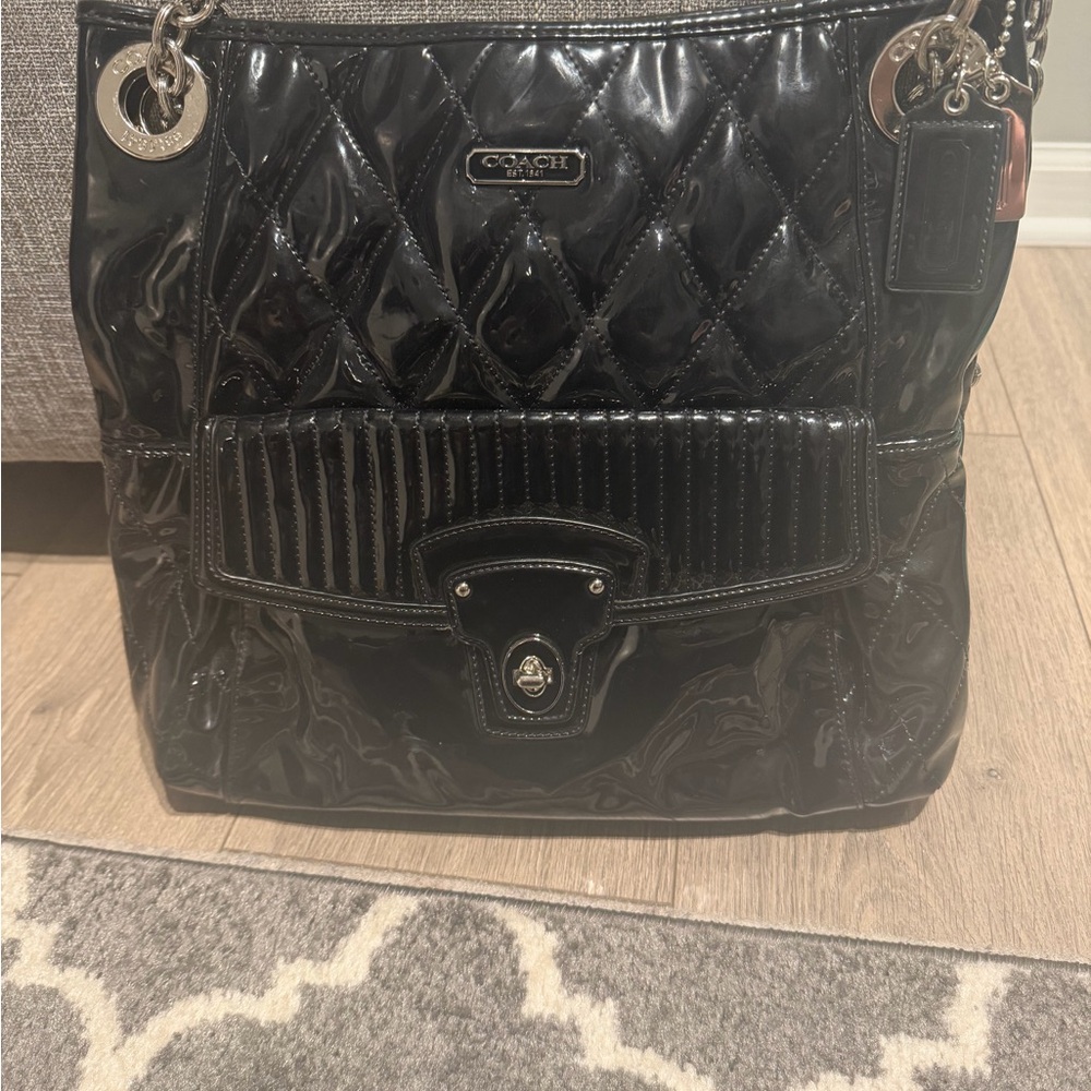 Coach Glossy Black Quilted Shoulder Bag